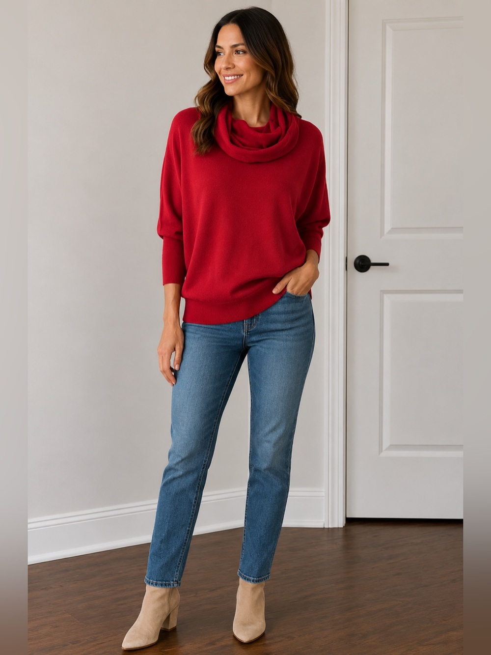 Between Me & You Red Dolman Sleeve Cowl Neck Sweater XS